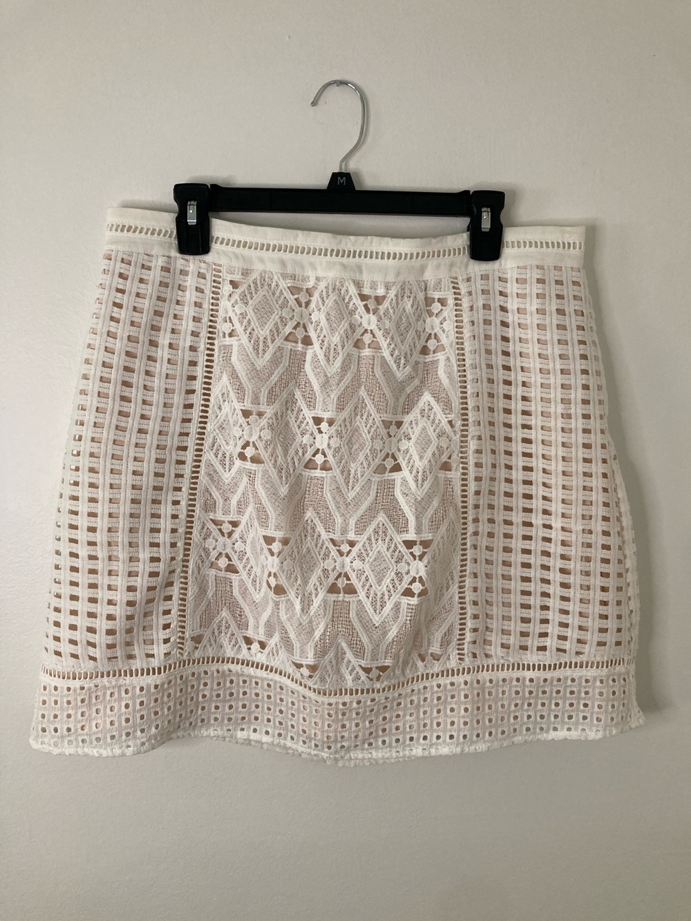 Skies Are Blue White Cream Geometric Lace Mini Skirt XL Lined